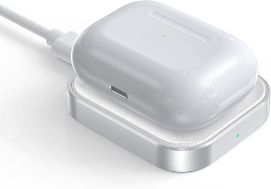 For Airpod Charger, Designed Wireless Charger for Airpods 4(Anc)/3Rd/2Nd Gen, for New Airpod Pro 3 (2025)/ 2Nd Gen, Wireless Earbuds, Slim & Compact for Travel Home Office, (Silver+White)