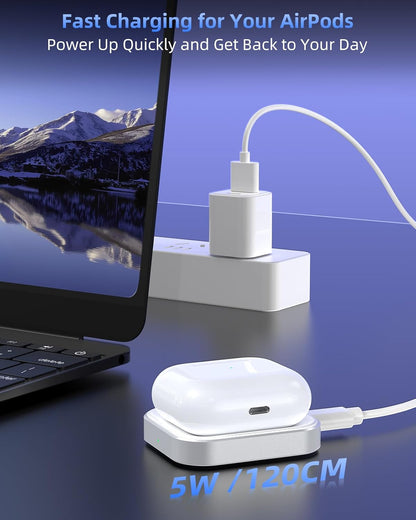 For Airpod Charger, Designed Wireless Charger for Airpods 4(Anc)/3Rd/2Nd Gen, for New Airpod Pro 3 (2025)/ 2Nd Gen, Wireless Earbuds, Slim & Compact for Travel Home Office, (Silver+White)