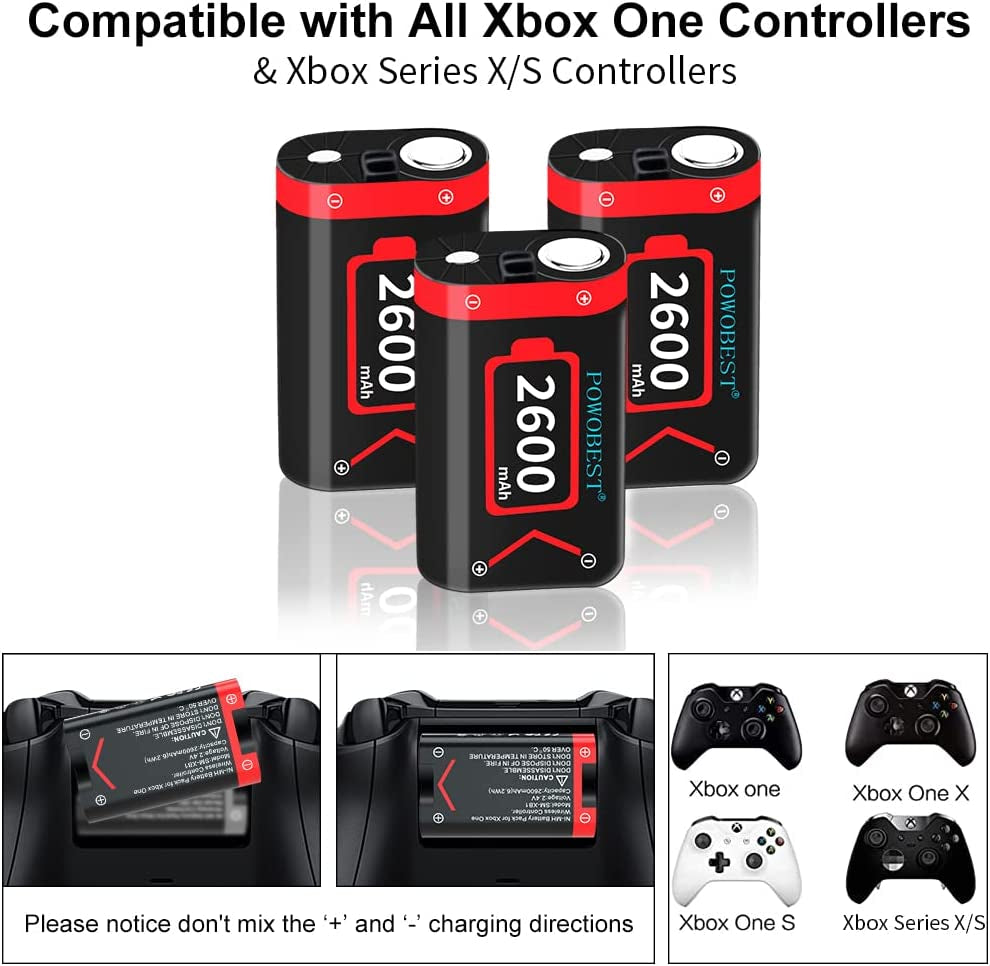3X 2600Mah Controller Rechargeable Battery Pack for Xbox One/Xbox Series X|S,Controller with LCD Digital Display Charger for Xbox Series X/S/,Xbox One/One S Controller,Core Controller Battery