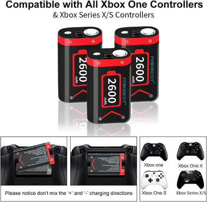 3X 2600Mah Controller Rechargeable Battery Pack for Xbox One/Xbox Series X|S,Controller with LCD Digital Display Charger for Xbox Series X/S/,Xbox One/One S Controller,Core Controller Battery