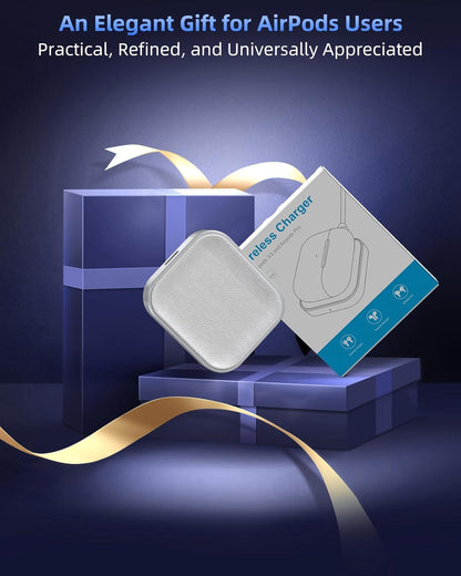For Airpod Charger, Designed Wireless Charger for Airpods 4(Anc)/3Rd/2Nd Gen, for New Airpod Pro 3 (2025)/ 2Nd Gen, Wireless Earbuds, Slim & Compact for Travel Home Office, (Silver+White)