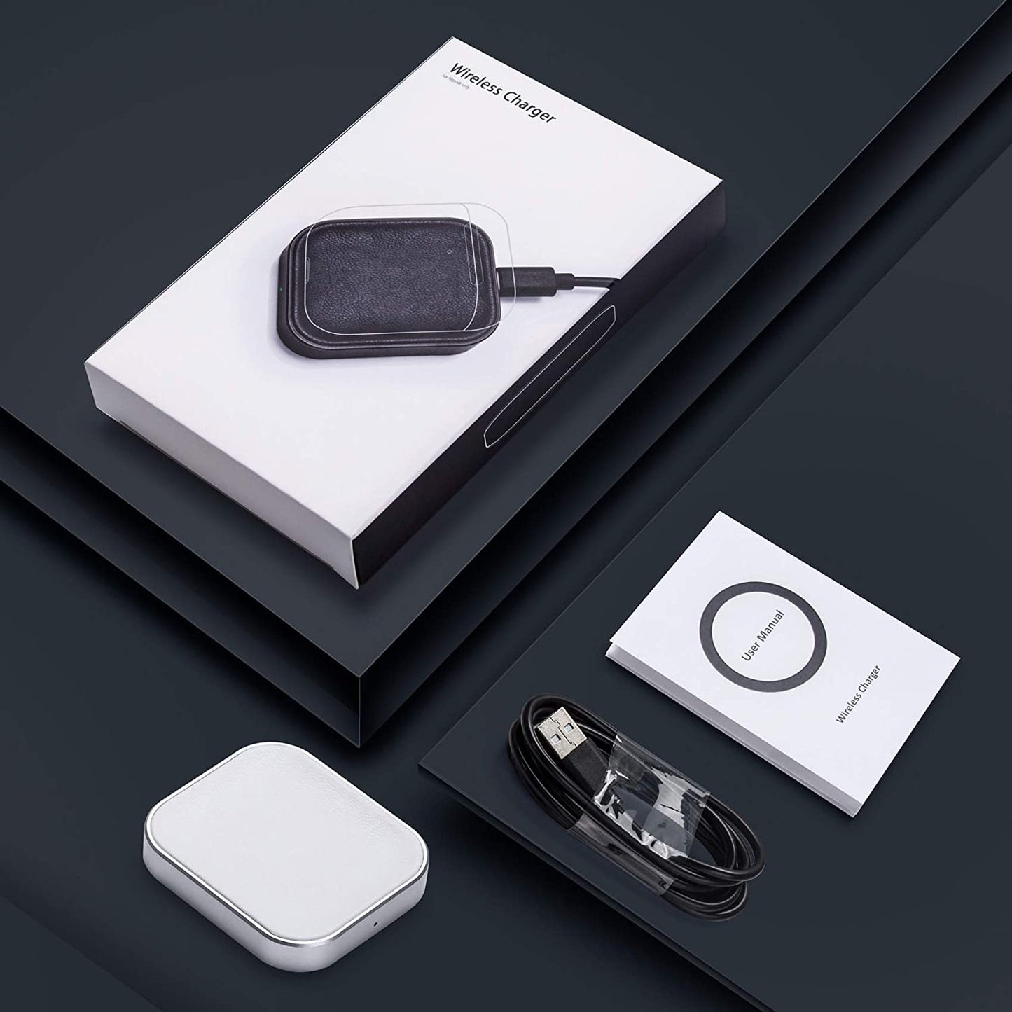 For Airpod Charger, Designed Wireless Charger for Airpods 4(Anc)/3Rd/2Nd Gen, for New Airpod Pro 3 (2025)/ 2Nd Gen, Wireless Earbuds, Slim & Compact for Travel Home Office, (Silver+White)